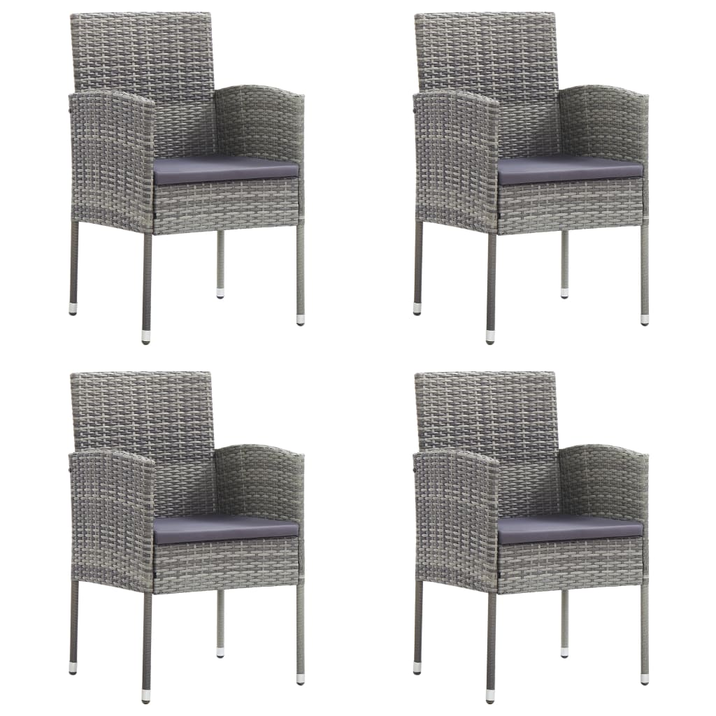 Garden Chairs with Dark Grey Cushions 4 pcs Grey Poly Rattan