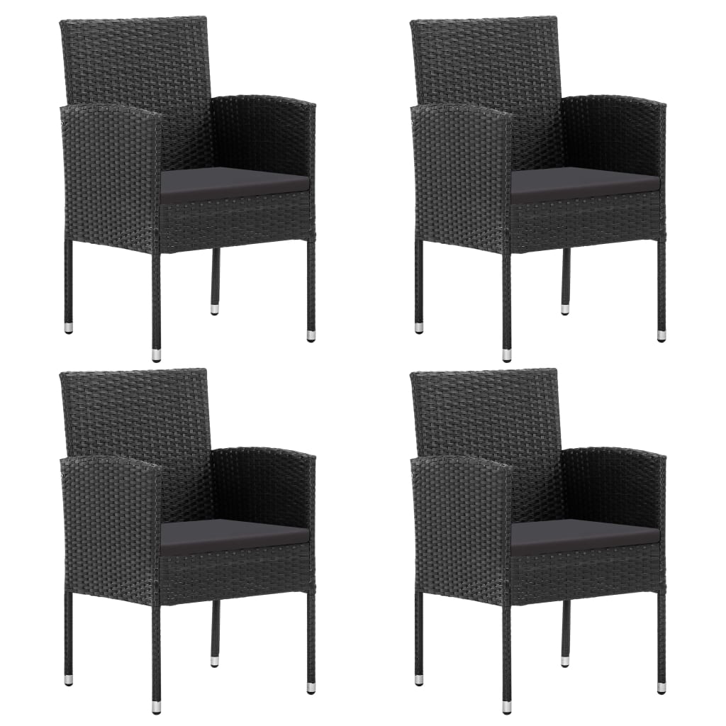 Garden Chairs with Black Cushions 4 pcs Black Poly Rattan