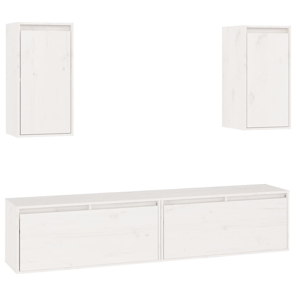 TV Cabinets 4 pcs White Solid Wood Pine