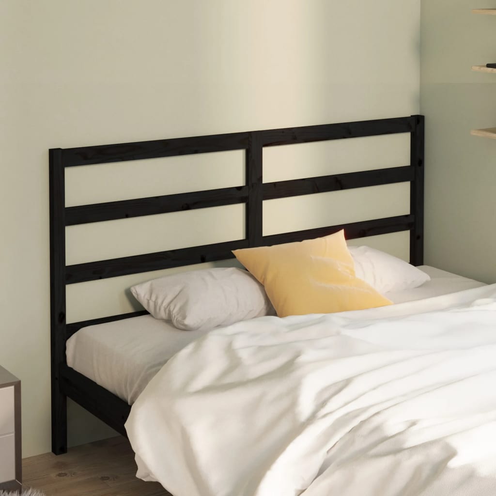 Bed Headboard Black 141 cm Solid Wood Pine