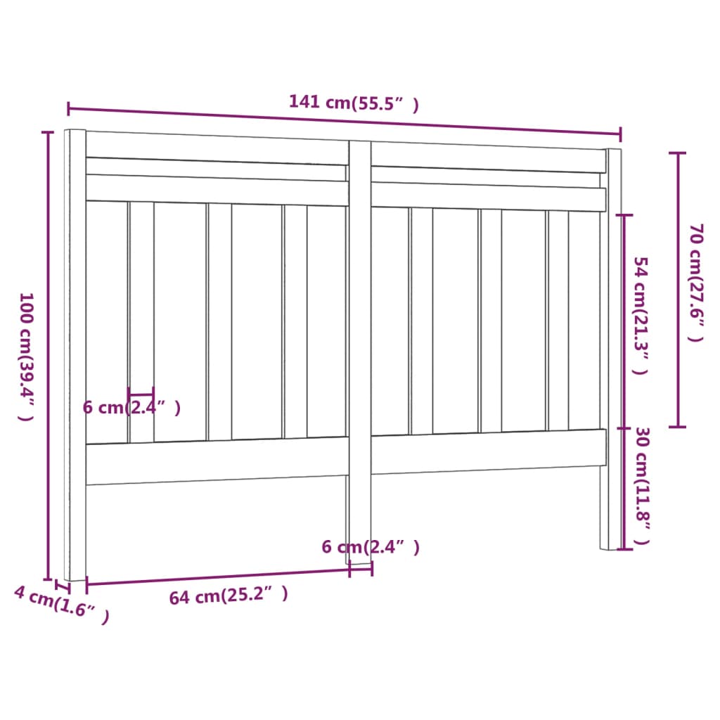 Bed Headboard 141 cm Solid Wood Pine