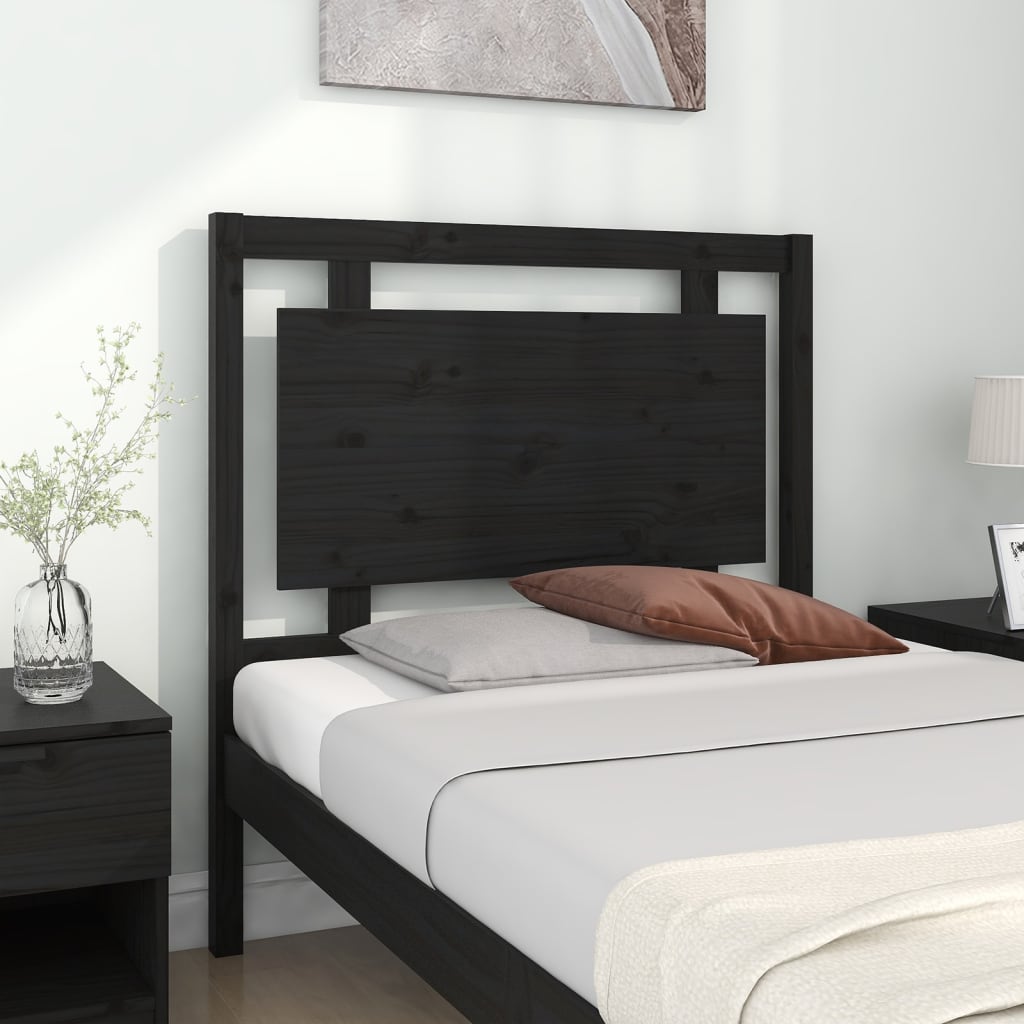 Bed Headboard Black 95.5 cm Solid Wood Pine