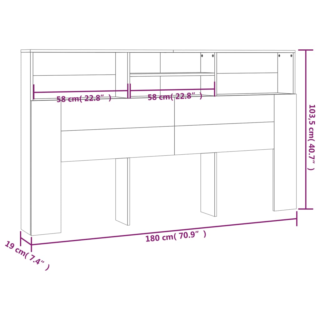 Headboard Cabinet Concrete Grey 180 cm