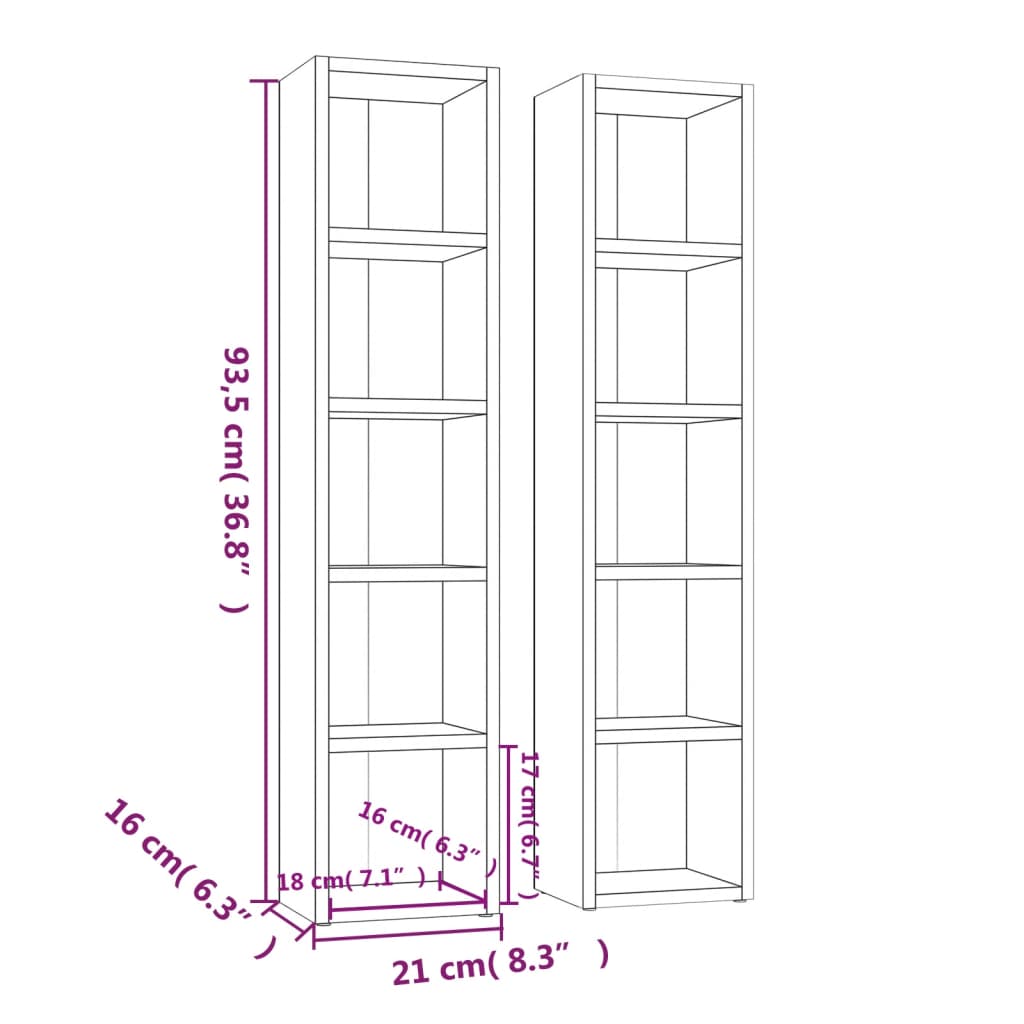 CD Cabinets 2 pcs Brown Oak 21x16x93.5 cm Engineered Wood