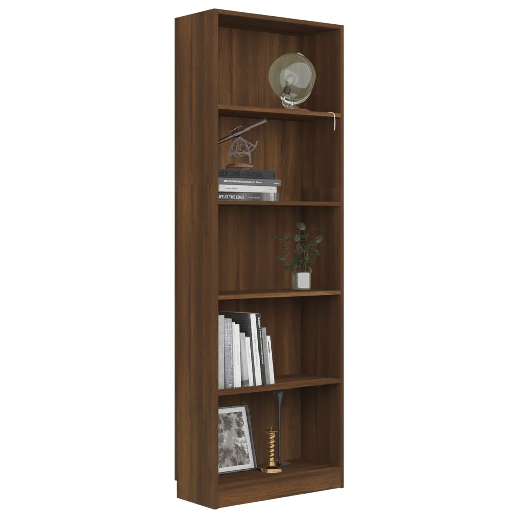 5-Tier Book Cabinet Brown Oak 60x24x175 cm Engineered Wood