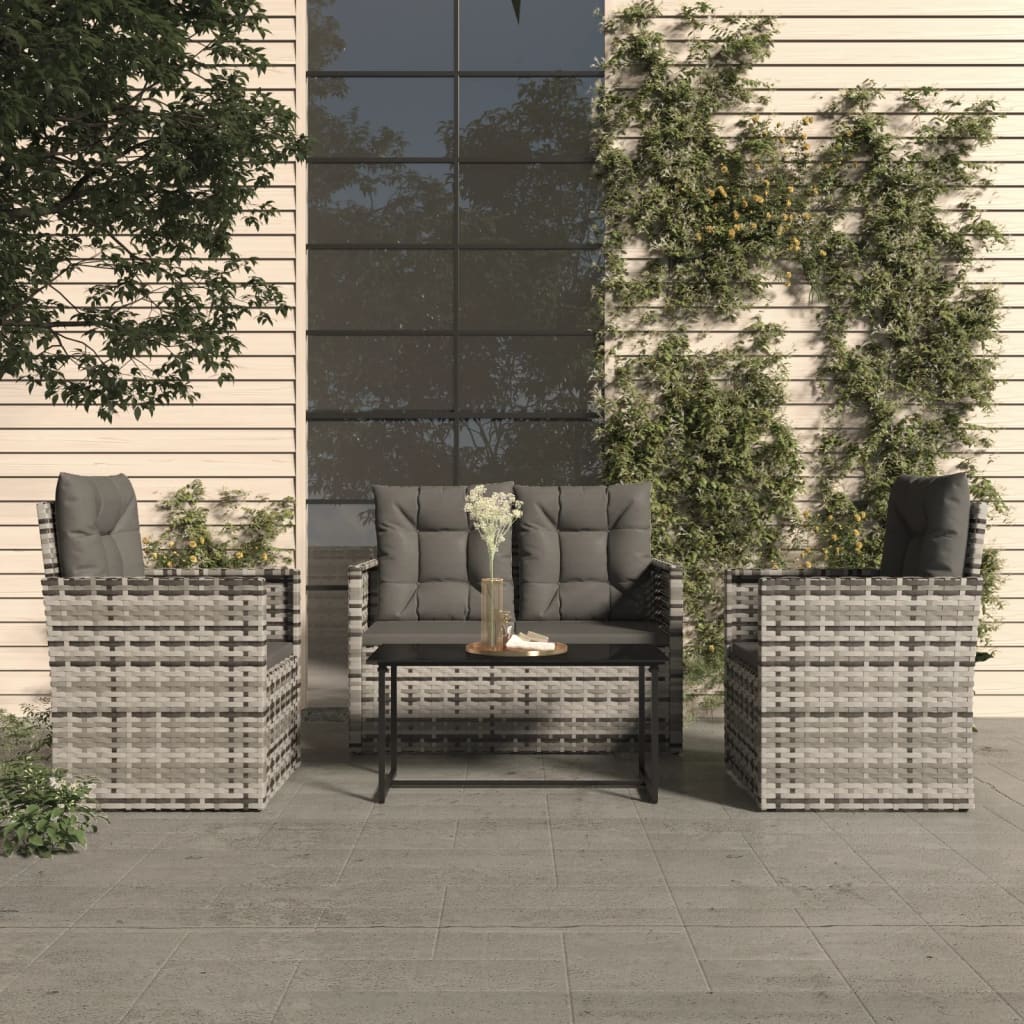 4 Piece Outdoor Lounge Set with Cushions Poly Rattan Grey