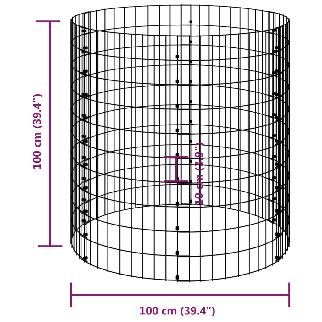 Circular Gabion Pole Galvanised Steel Ø100x100 cm