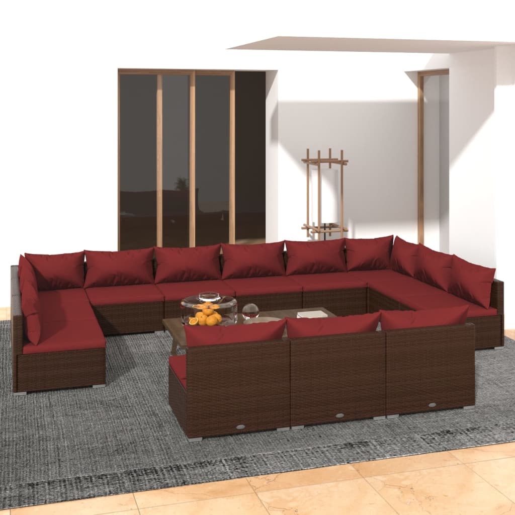 13 Piece Garden Lounge Set with Cushions Brown Poly Rattan