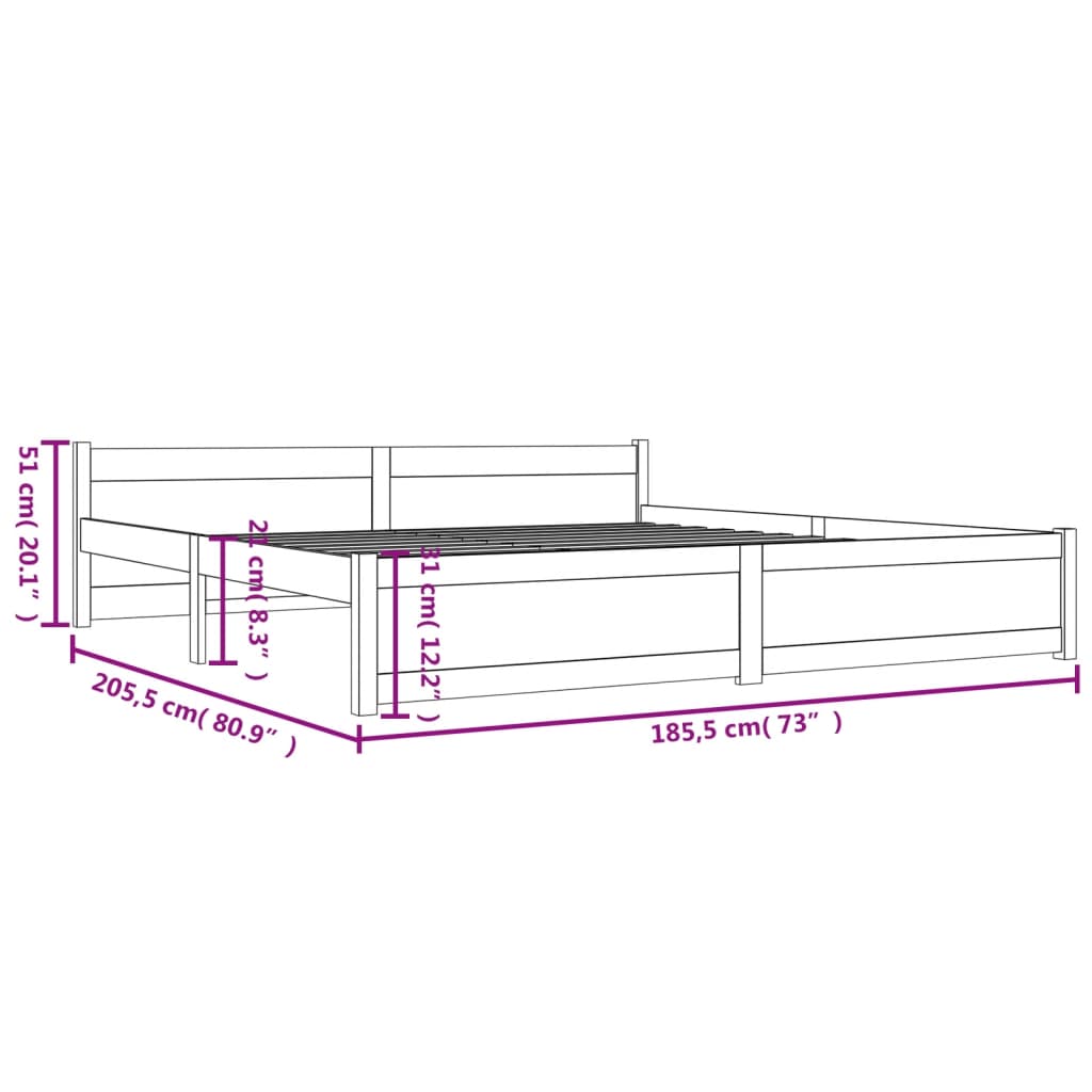 Bed Frame without Mattress White Solid Wood 183x203 cm King