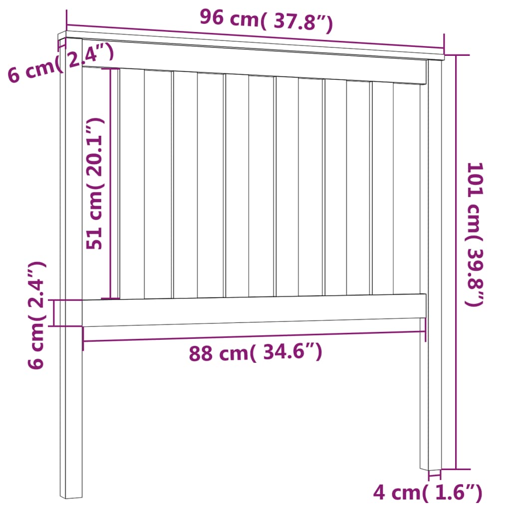 Bed Headboard Black 96 cm Solid Wood Pine