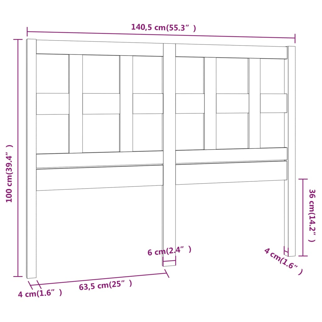 Bed Headboard Black 140.5 cm Solid Wood Pine