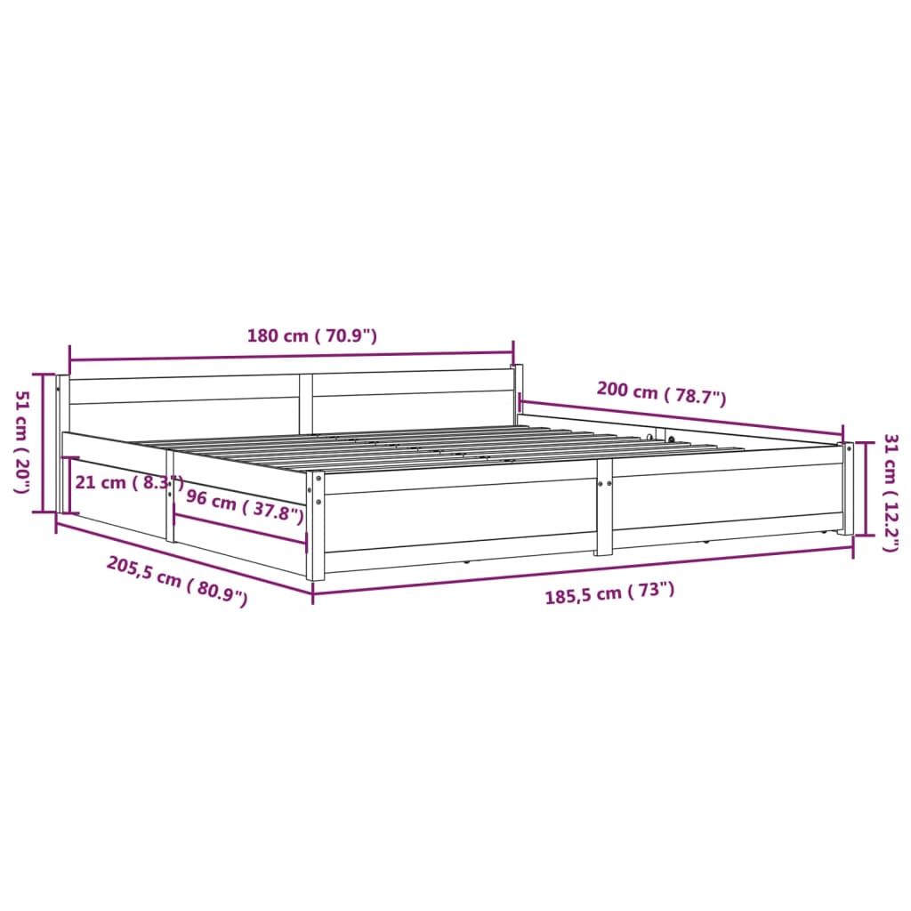 Bed Frame without Mattress with Drawers 183x203 cm King