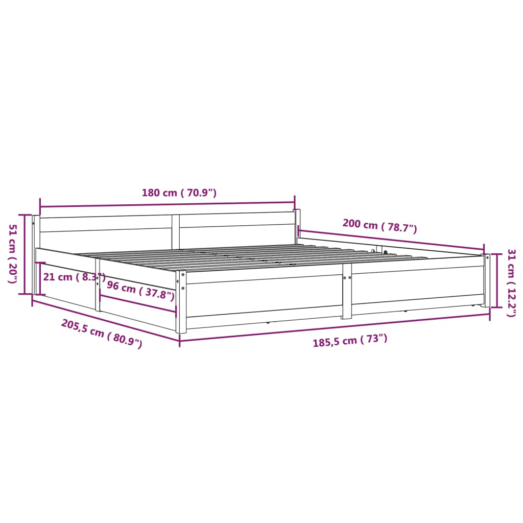 Bed Frame without Mattress with Drawers White 183x203 cm King