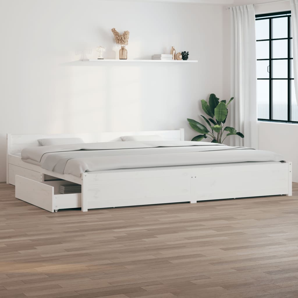 Bed Frame without Mattress with Drawers White 183x203 cm King