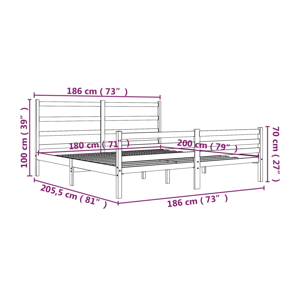 Bed Frame without Mattress White Solid Wood 183x203 cm King