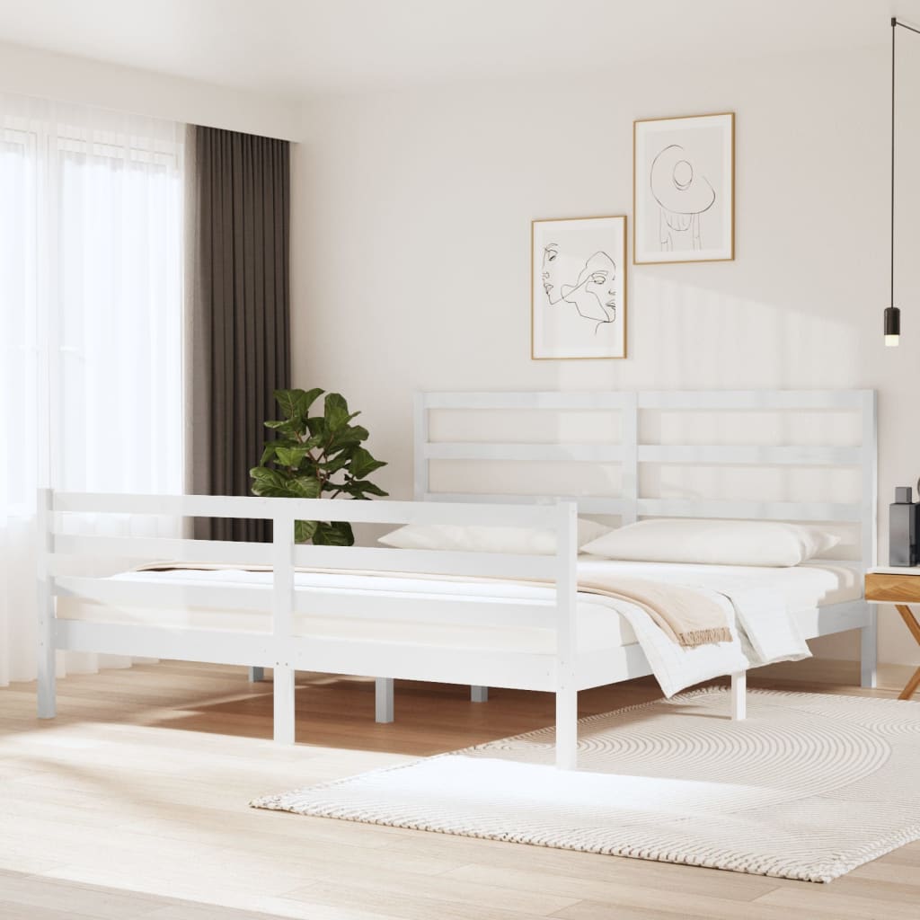 Bed Frame without Mattress White Solid Wood Pine 183x203 cm King