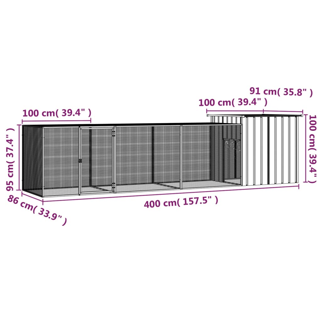 Chicken Cage Grey 400x91x100 cm Galvanised Steel