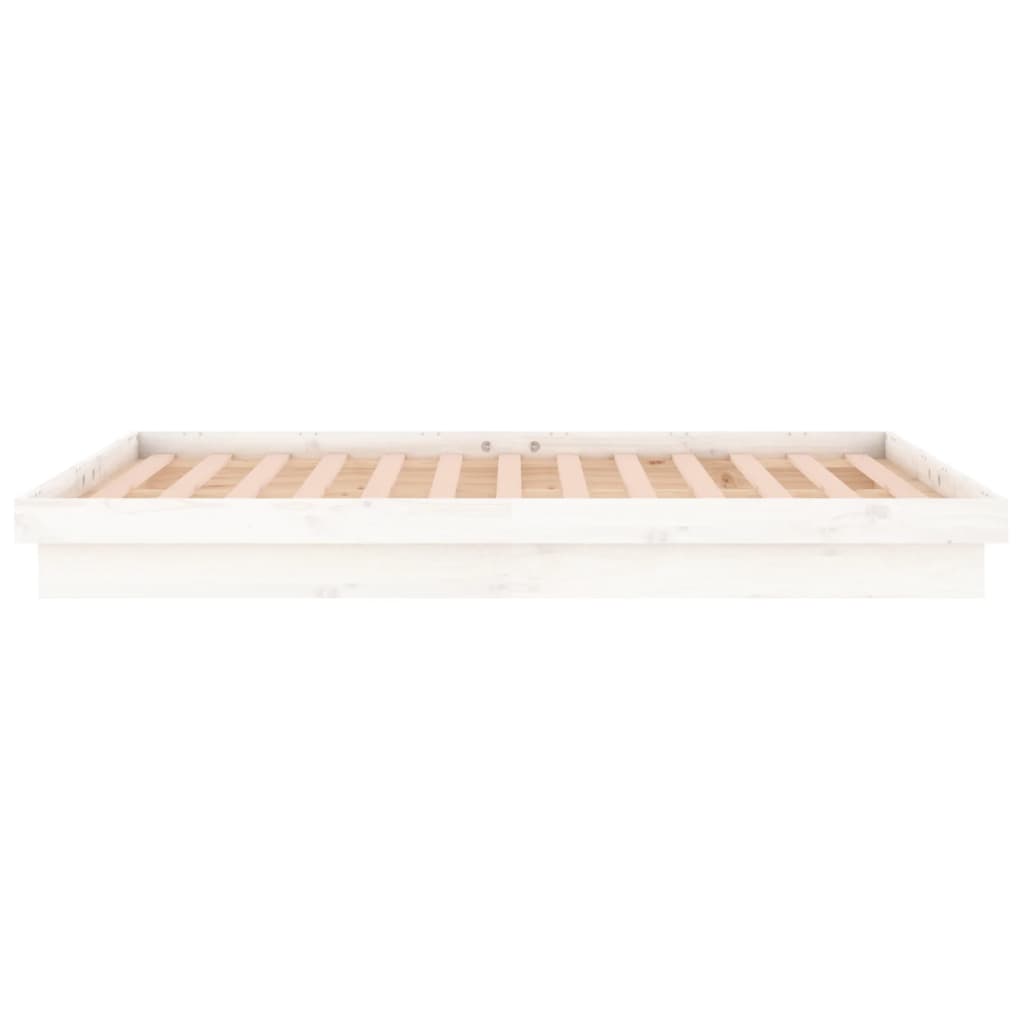 LED Bed Frame without Mattress White 183x203 cm King Solid Wood