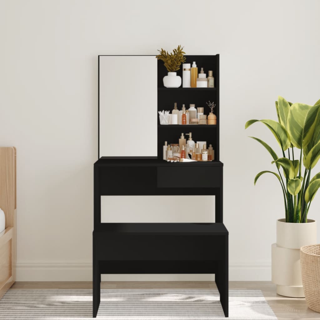 Dressing Table with Mirror Black 74.5x40x141 cm