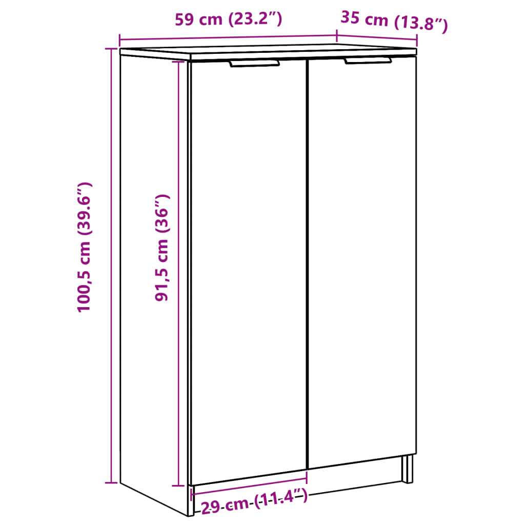 Shoe Cabinet White 59x35x100 cm Engineered Wood