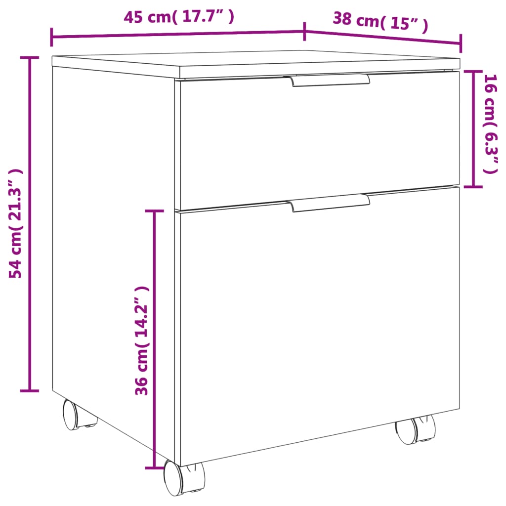 Mobile File Cabinet with Wheels White 45x38x54 cm Engineered Wood