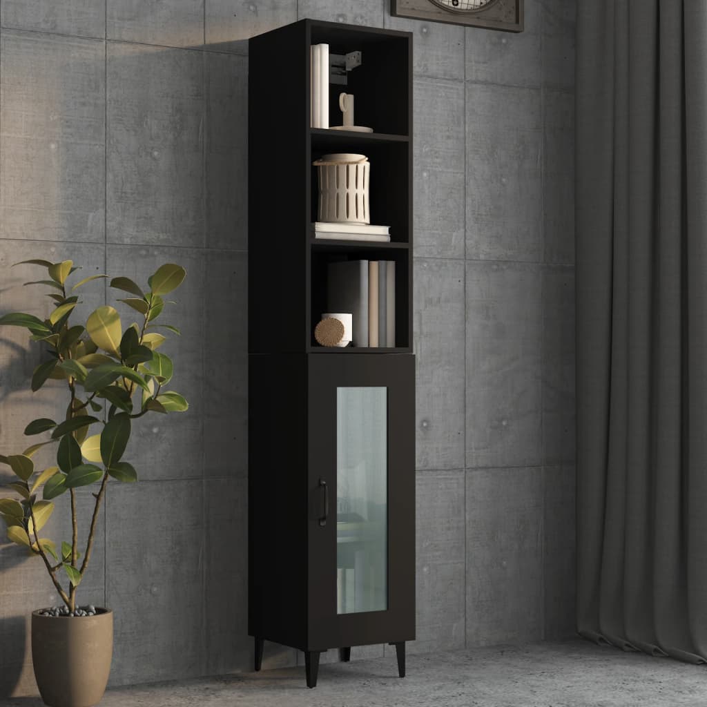 Wall Cabinet Black 34.5x32.5x90 cm Engineered Wood