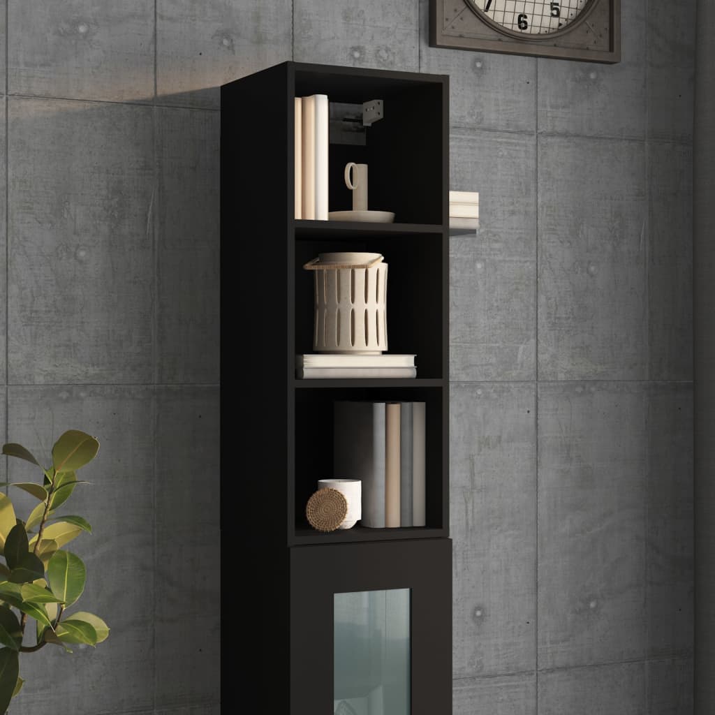 Wall Cabinet Black 34.5x32.5x90 cm Engineered Wood