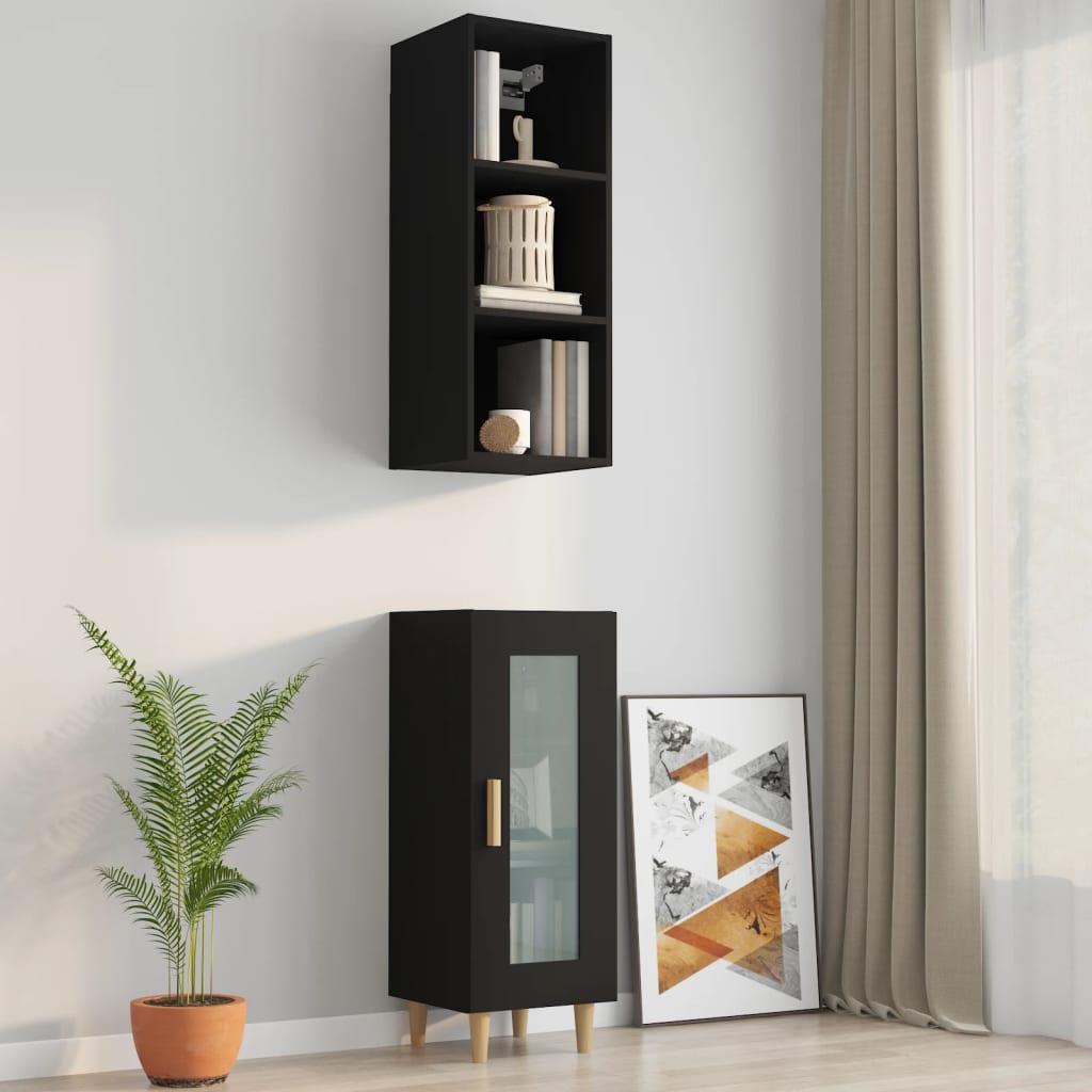 Wall Cabinet Black 34.5x32.5x90 cm Engineered Wood