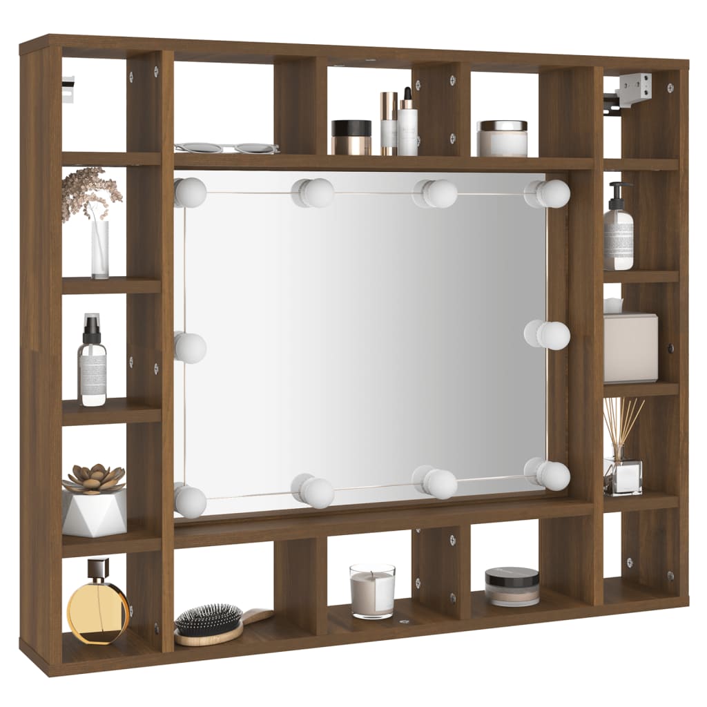 Mirror Cabinet with LED Brown Oak 91x15x76.5 cm