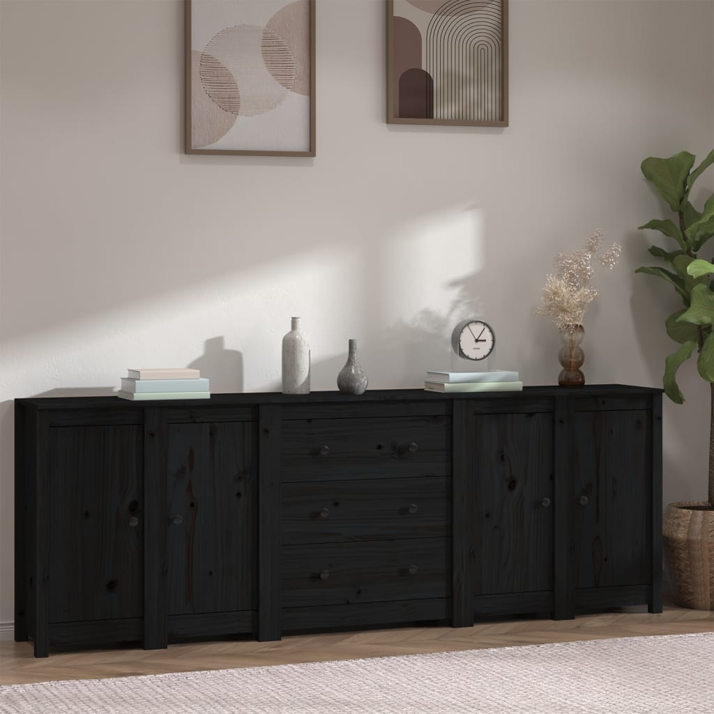 Sideboard Black 230x35x80 cm Solid Wood Pine