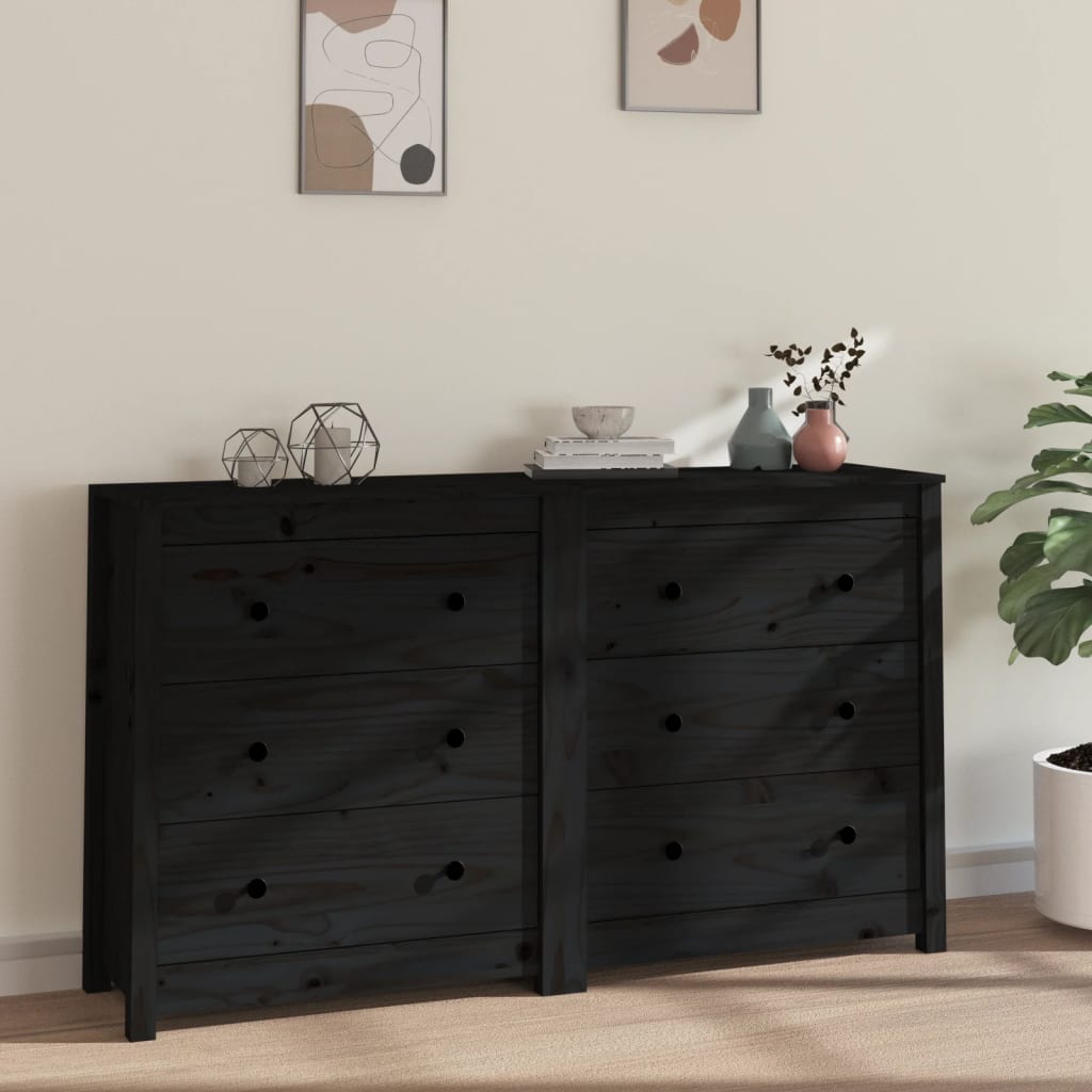 Sideboard Black 140x35x80 cm Solid Wood Pine