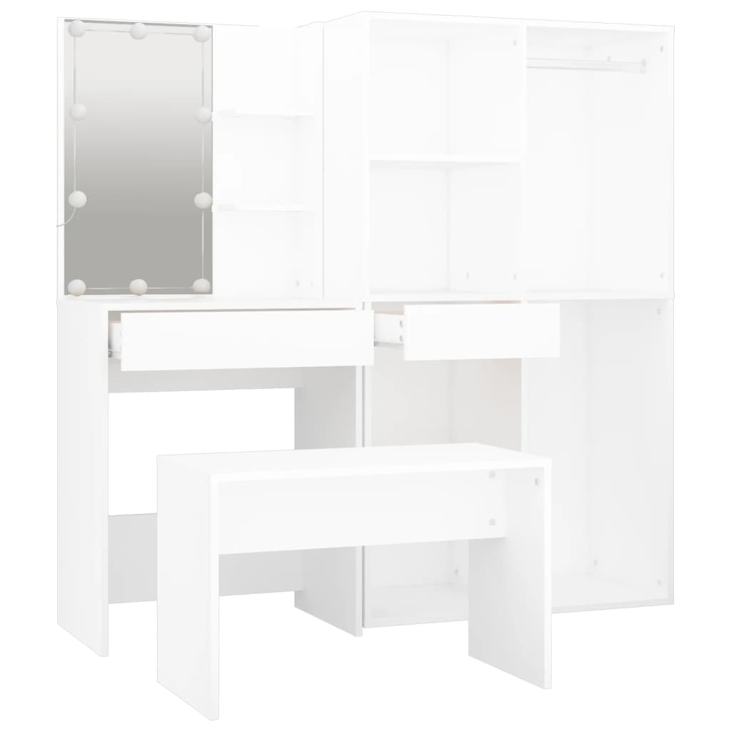 Dressing Table Set with LED White Engineered Wood