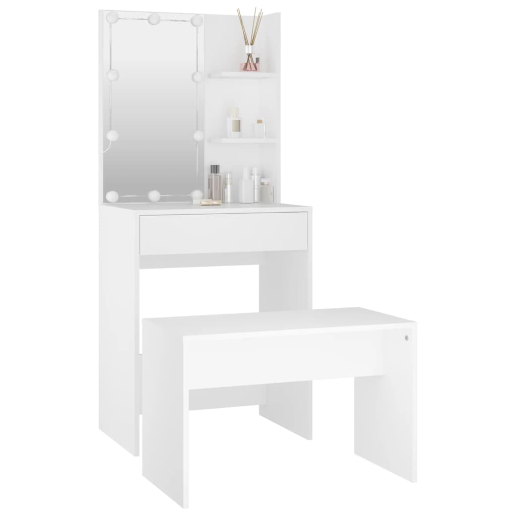 Dressing Table Set with LED White Engineered Wood