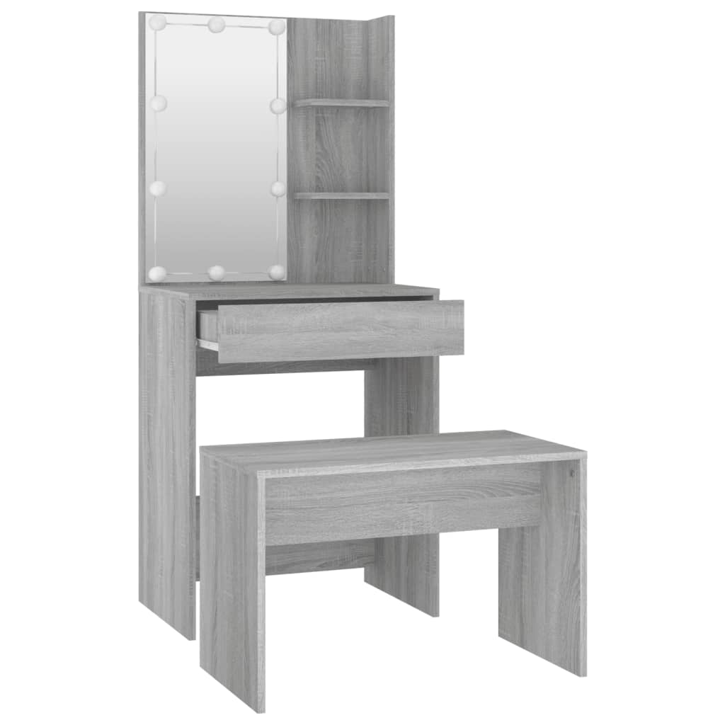 Dressing Table Set with LED Grey Sonoma Engineered Wood