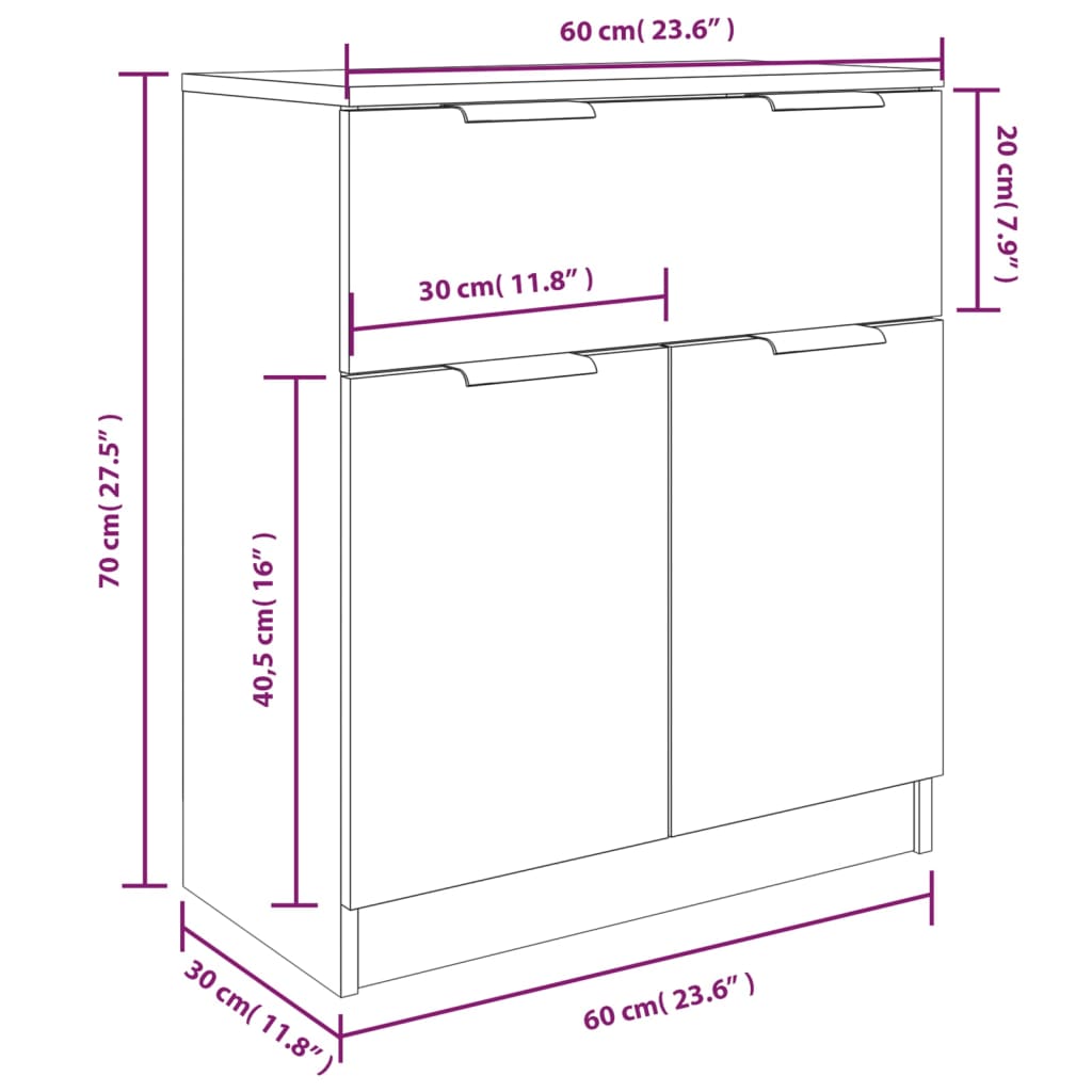 3 Piece Sideboards Sonoma Oak Engineered Wood