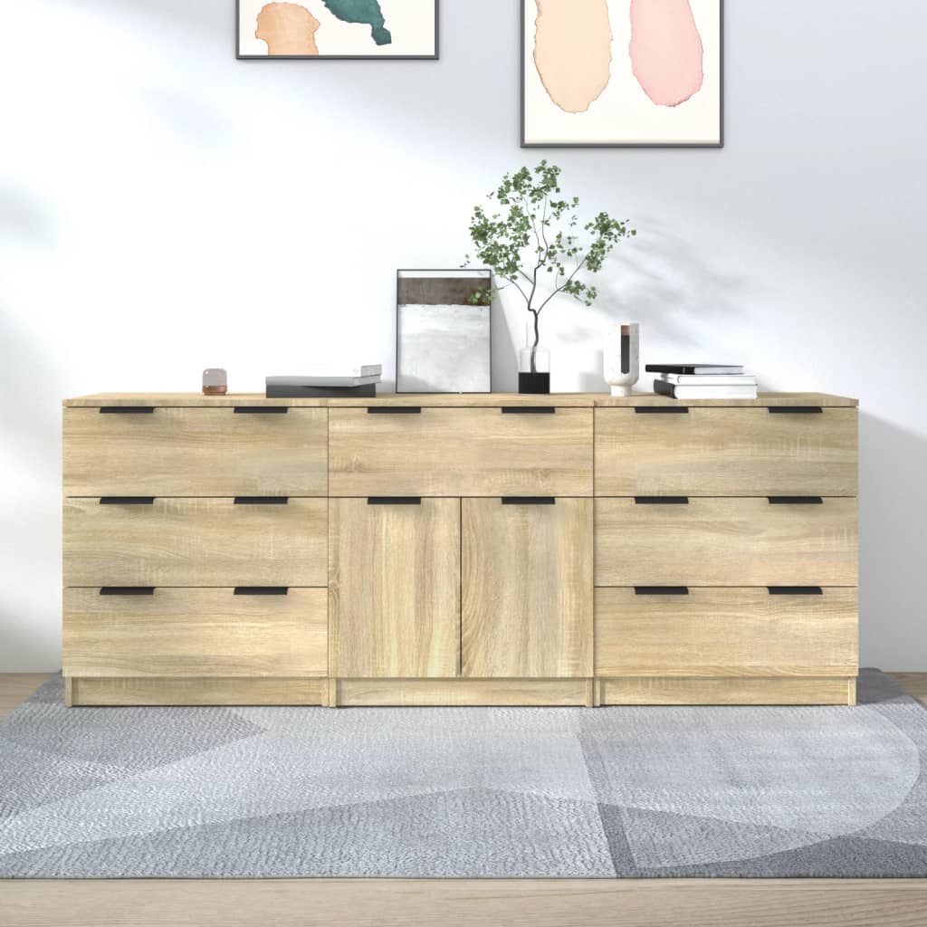 3 Piece Sideboards Sonoma Oak Engineered Wood