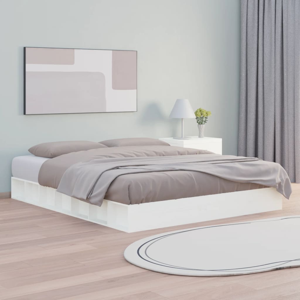 Bed Frame without Mattress White 183x203 cm King Solid Wood