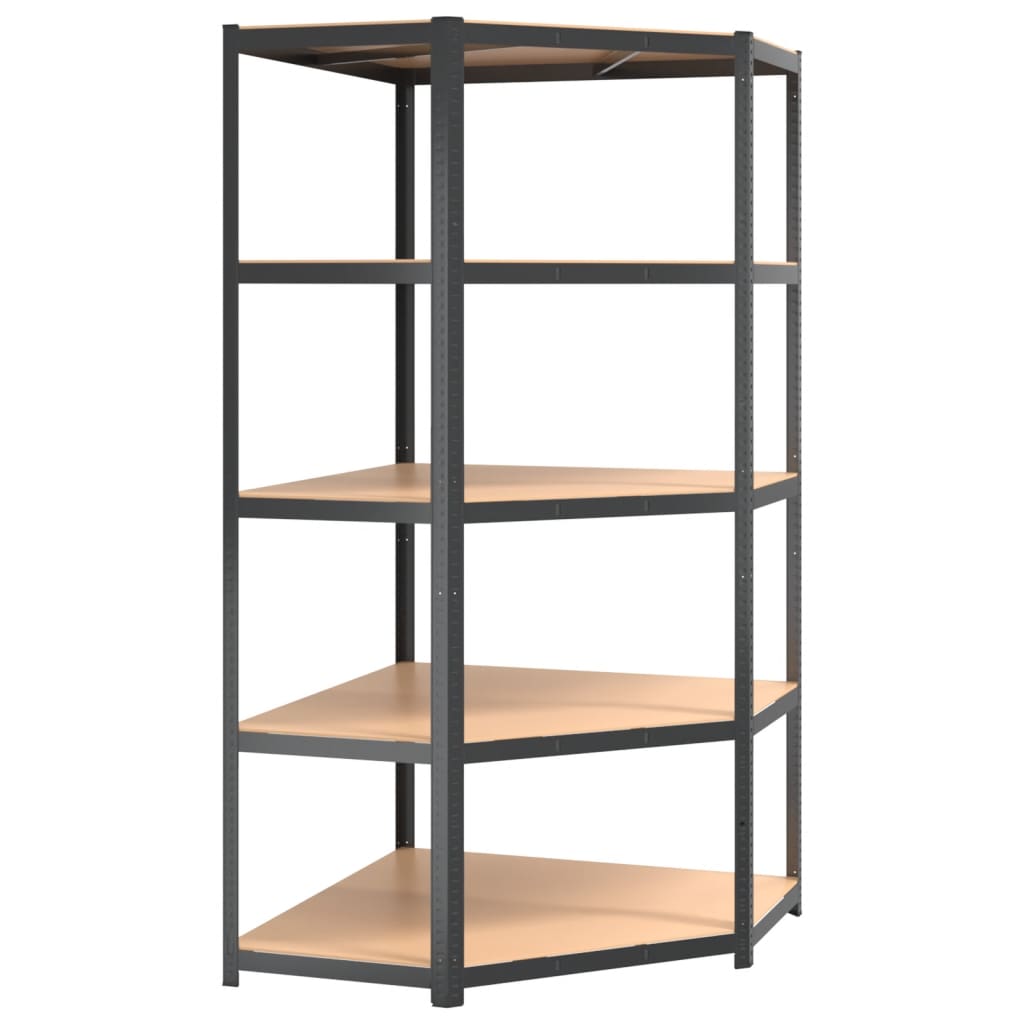 5-Layer Corner Shelf Anthracite Steel and Engineered Wood