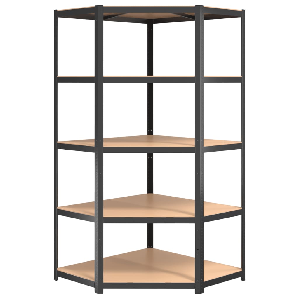 5-Layer Corner Shelf Anthracite Steel and Engineered Wood