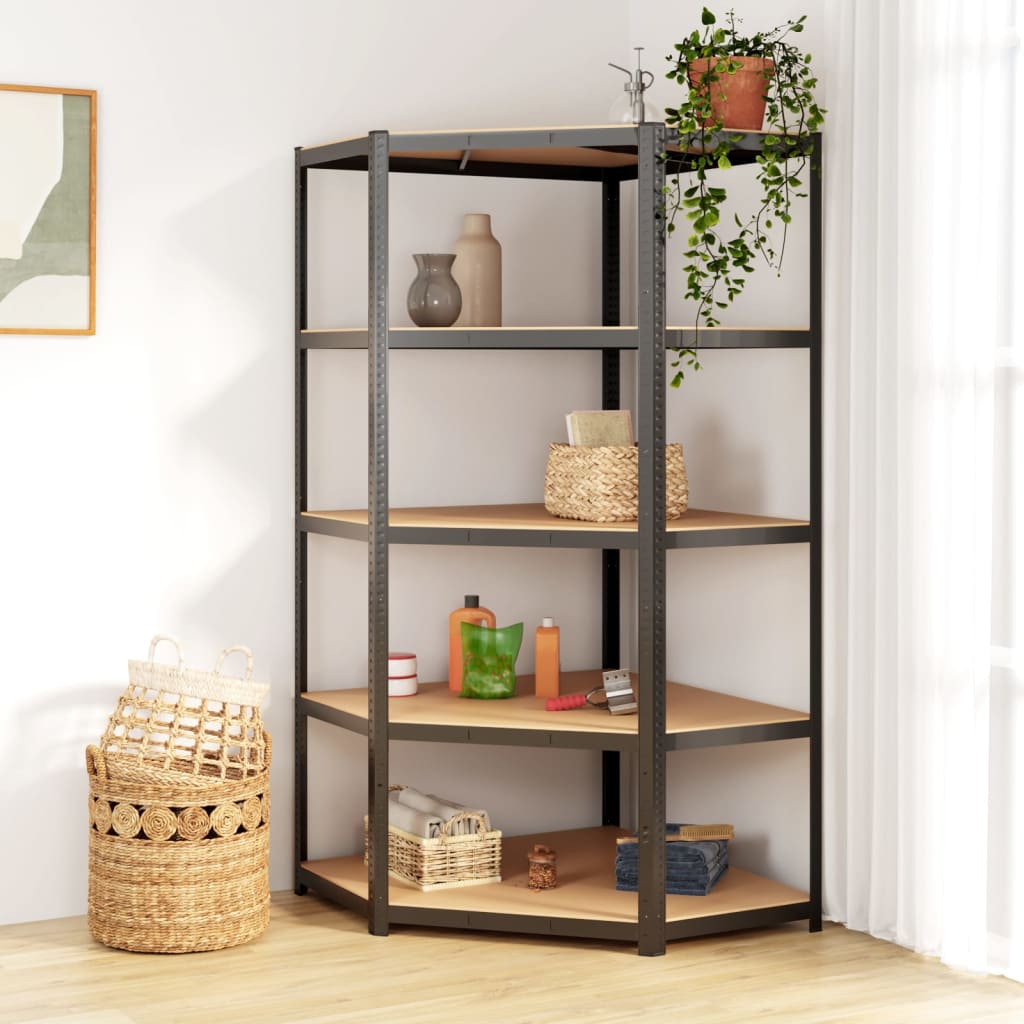 5-Layer Corner Shelf Anthracite Steel and Engineered Wood