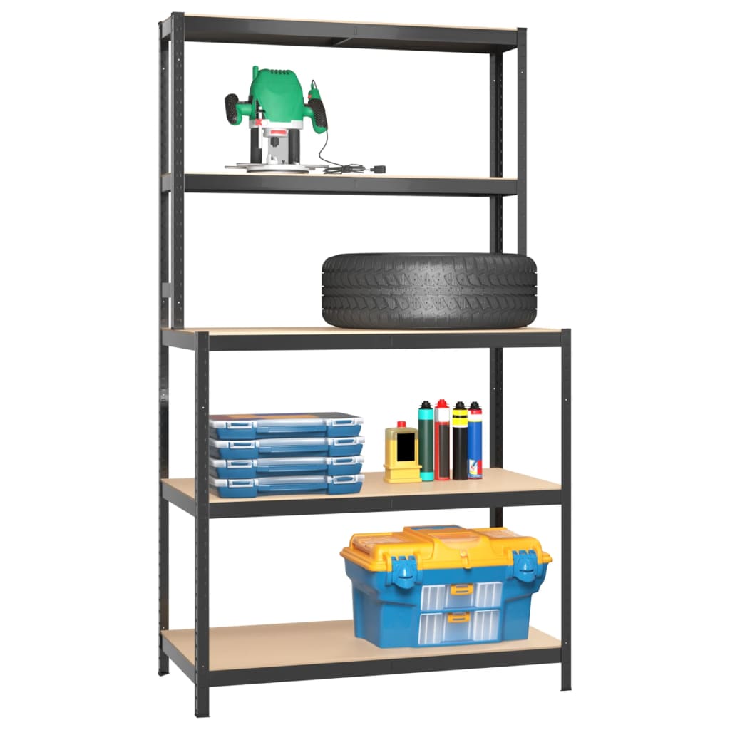 5-Layer Work Table with Shelves Anthracite Steel and Engineered Wood