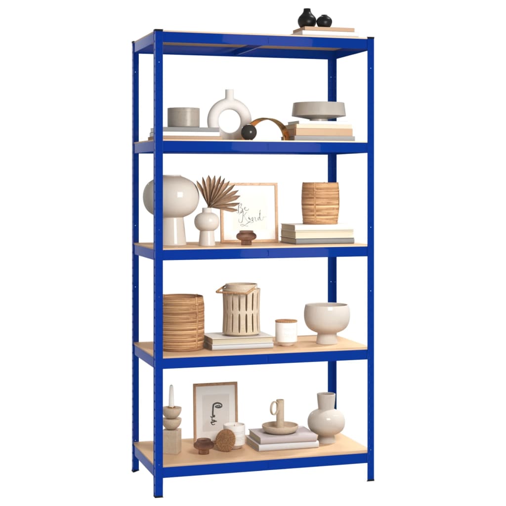 5-Layer Storage Shelf Blue Steel and Engineered Wood