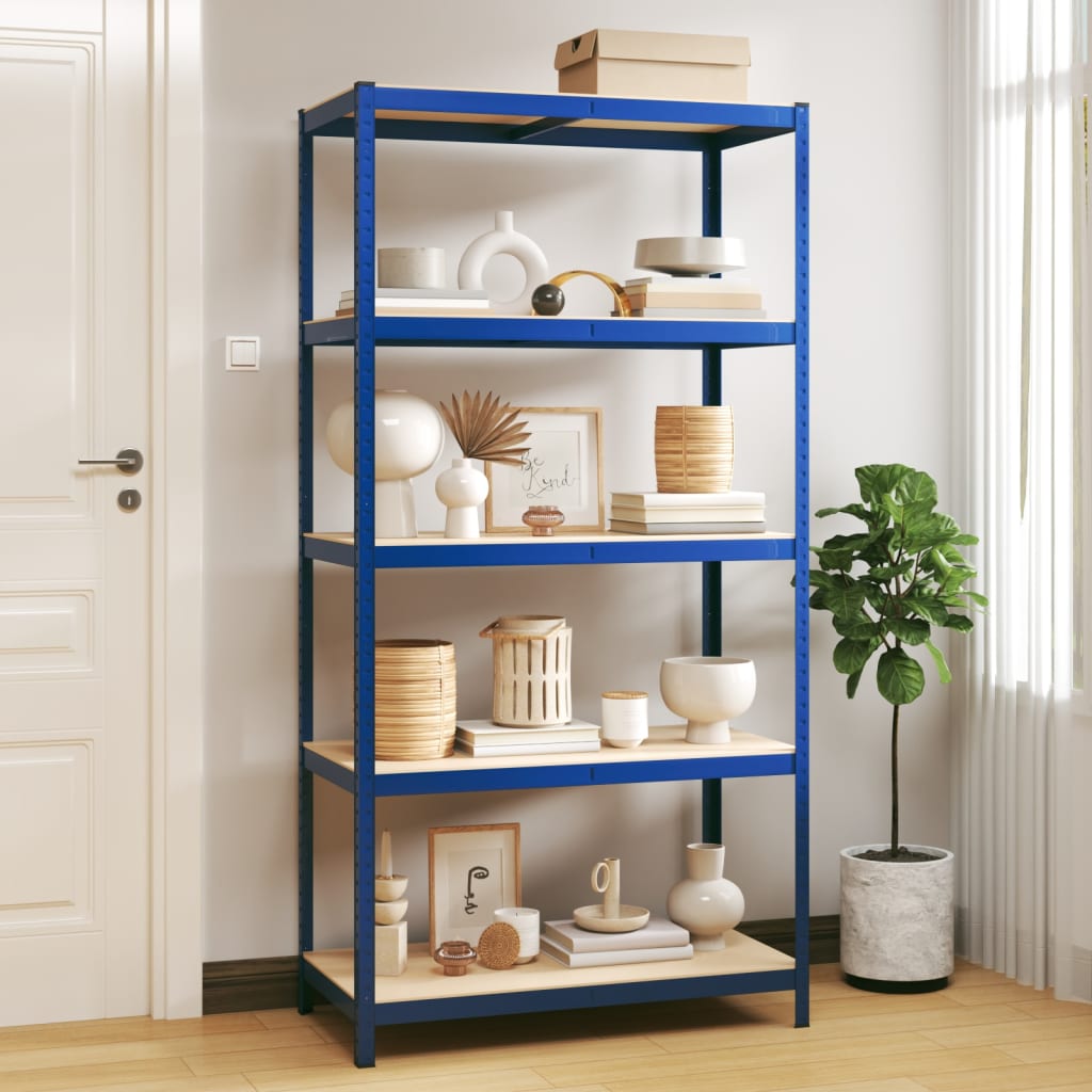 5-Layer Storage Shelf Blue Steel and Engineered Wood