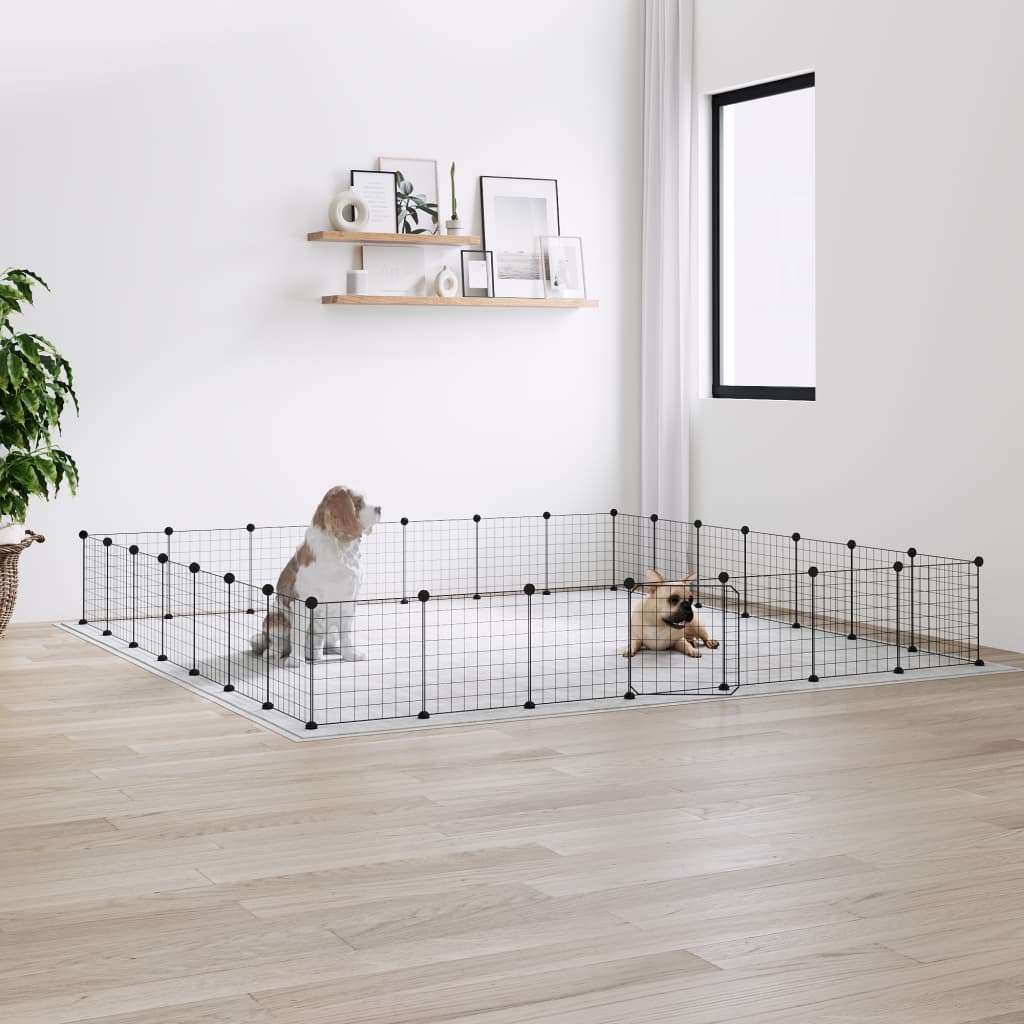 28-Panel Pet Cage with Door Black 35x35 cm Steel