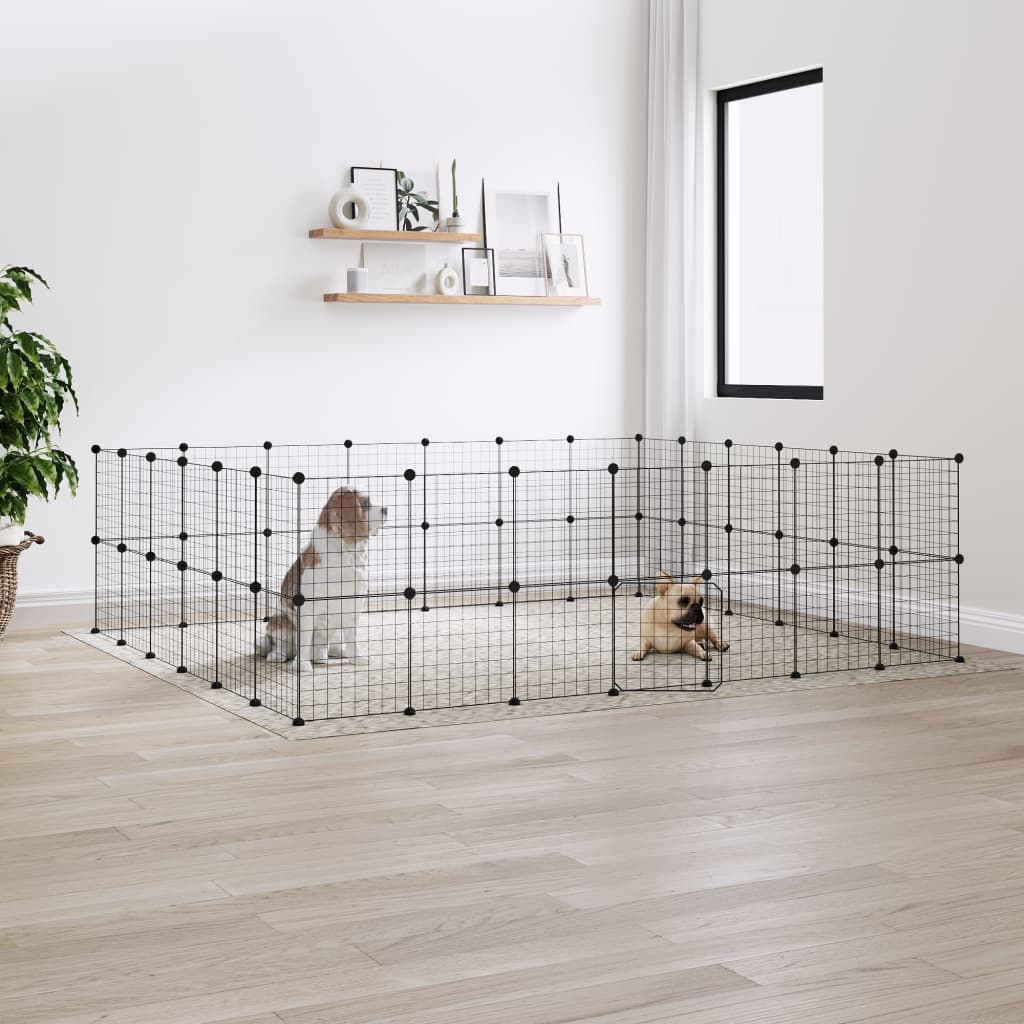 52-Panel Pet Cage with Door Black 35x35 cm Steel