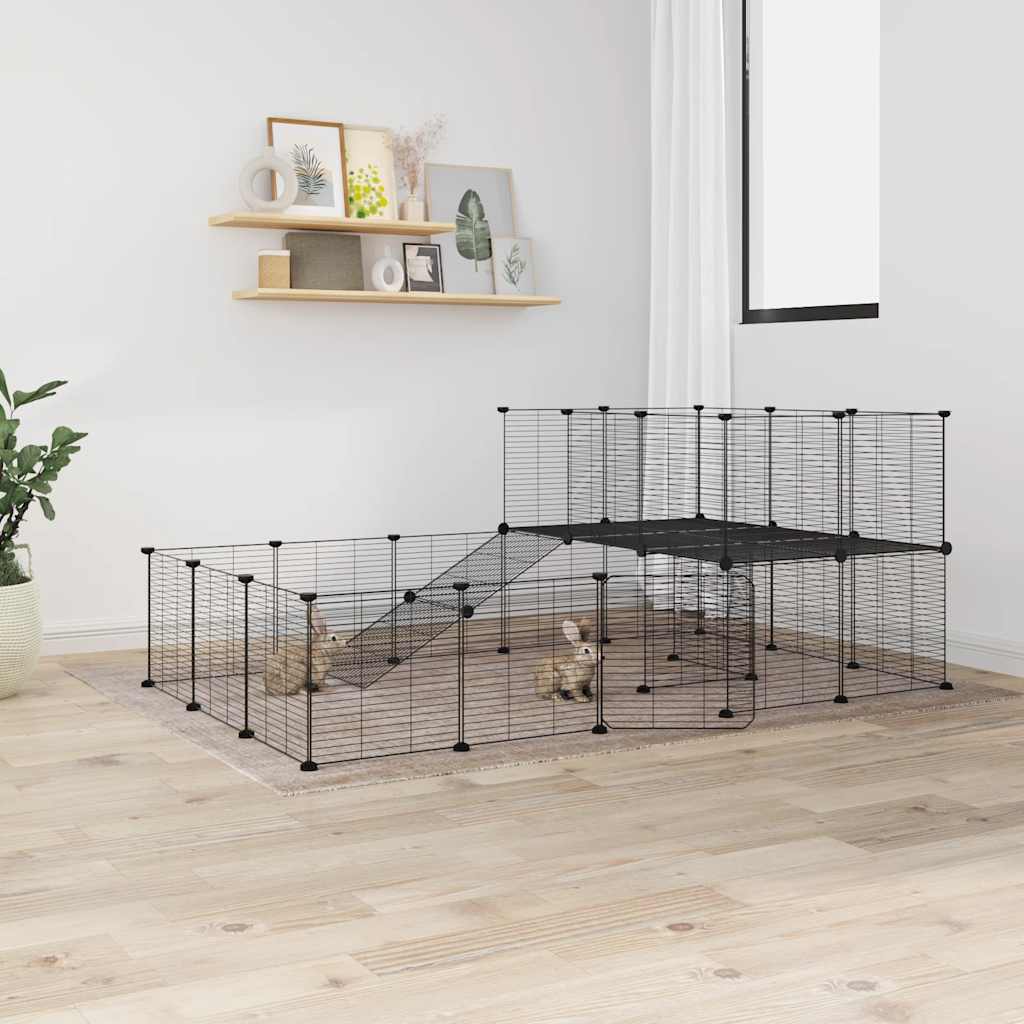 36-Panel Pet Cage with Door Black 35x35 cm Steel