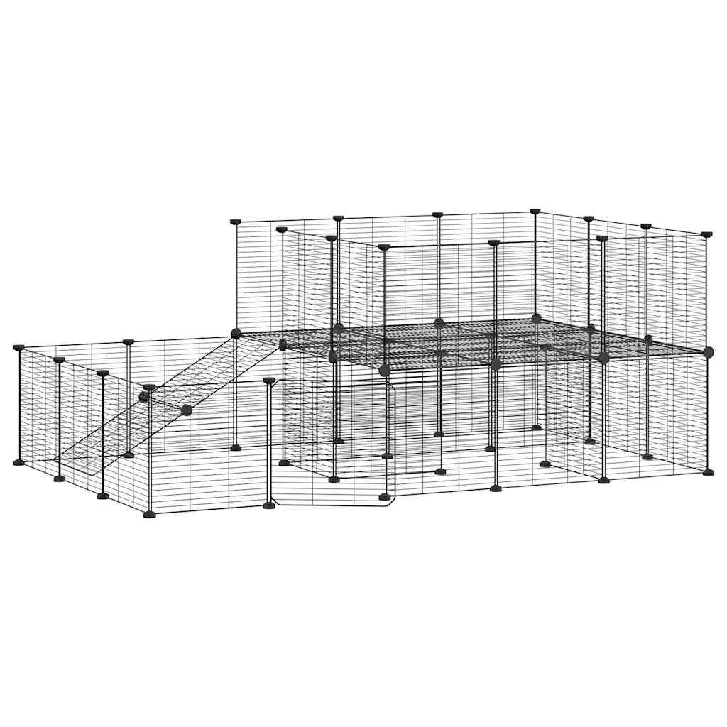 44-Panel Pet Cage with Door Black 35x35 cm Steel