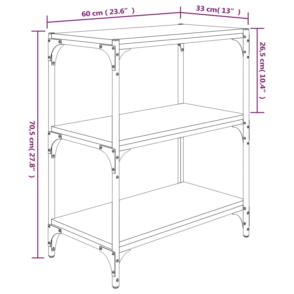 Book Cabinet Smoked Oak 60x33x70.5 cm Engineered Wood and Steel