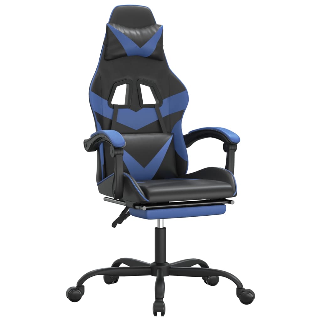 Swivel Gaming Chair with Footrest Black&Blue Faux Leather