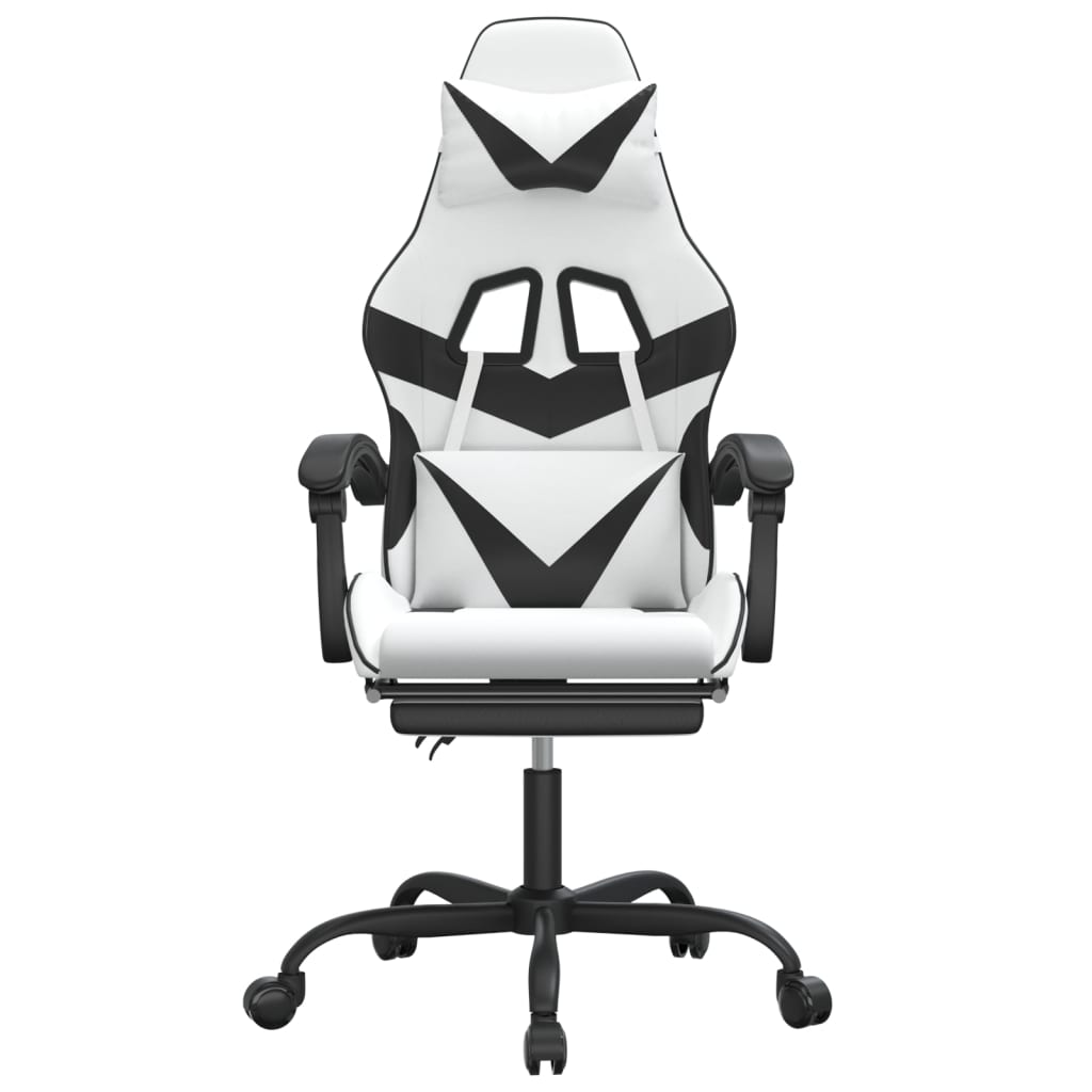 Swivel Gaming Chair with Footrest White&Black Faux Leather